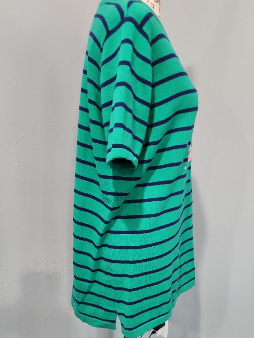 Quacker Factory Green & Navy Striped Tee with Pink Sailboat - Picture 4 of 7